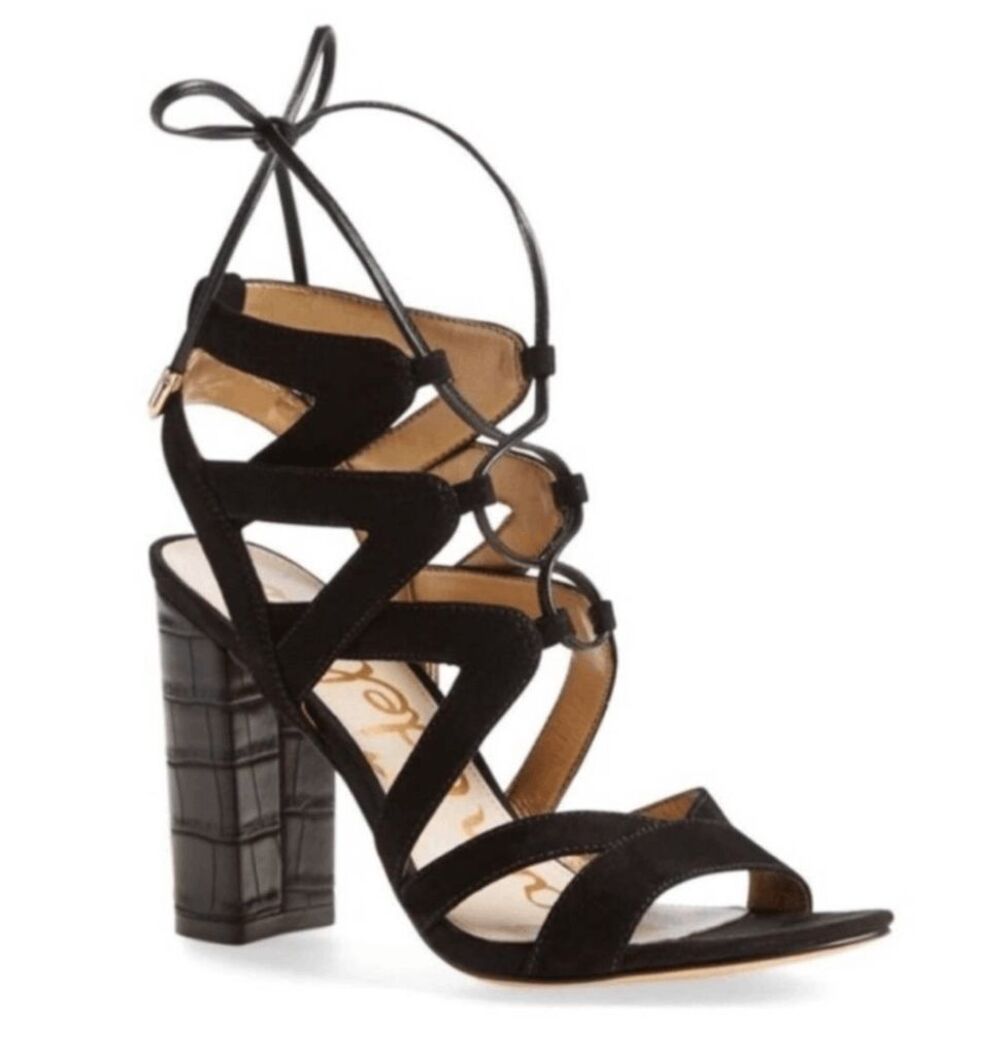 SAM EDELMAN Yardley Black Suede Lace Up Sandals Size 9M